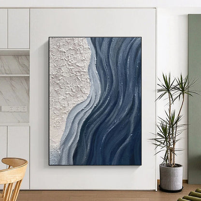 Handmade Art Beige & Navy Textured Abstract, Minimalist Canvas Art HS444