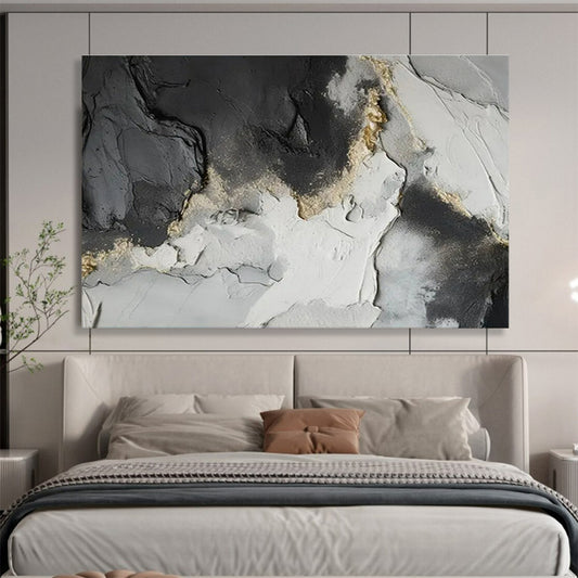 Contemporary Abstract Art: Black Grey and Gold Textured Abstract Painting WB361