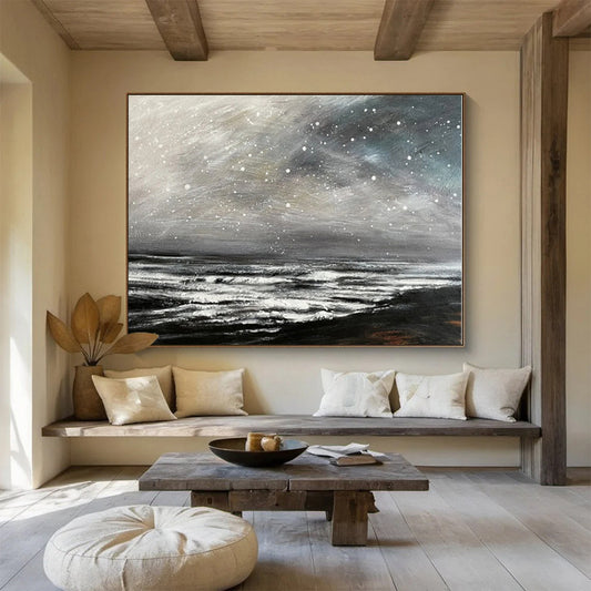 Beige, Gray Abstract Seascape Acrylic Painting WB039
