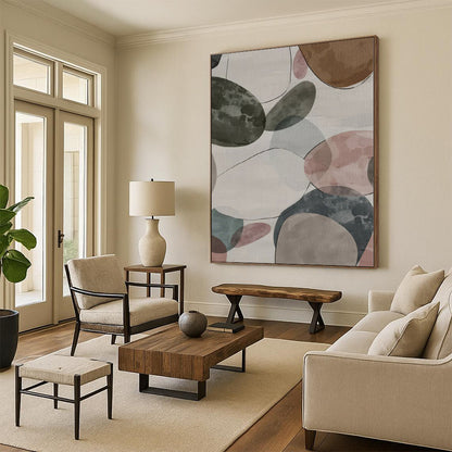 Hand-Painted Multicolor Oval Abstract Watercolor-like Painting For Sale HS026