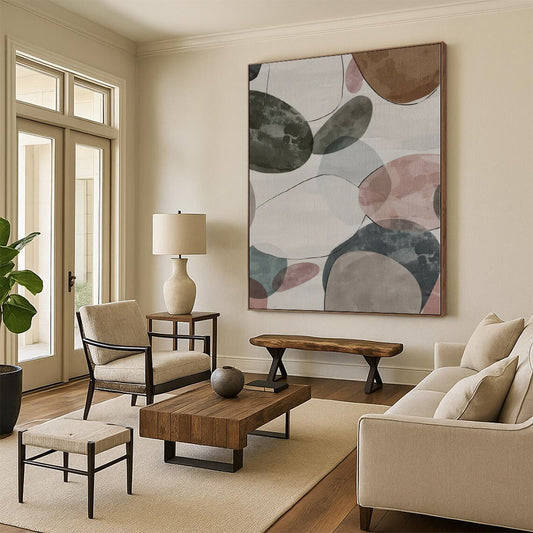 Hand-Painted Multicolor Oval Abstract Watercolor-like Painting For Sale HS026