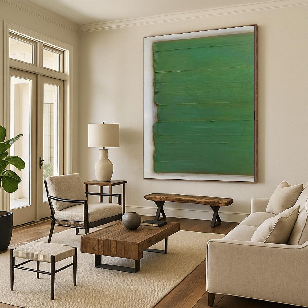 Handmade Art Green Textured Abstract, Minimalist Canvas Art HS349