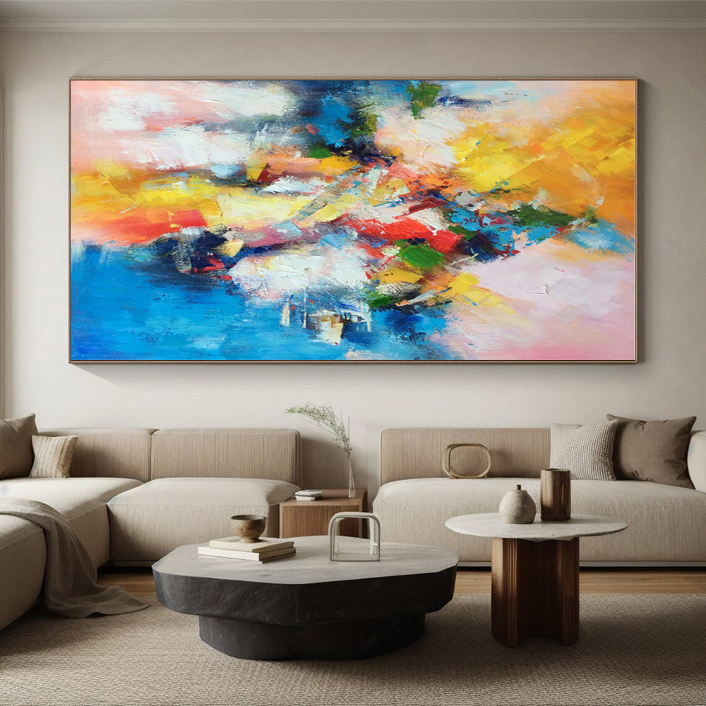 Gaint Canvas Art Multicolor Gestural Abstract, Oversized Abstract Wall Art HS361
