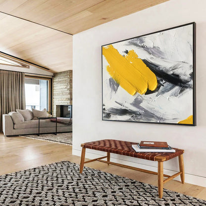 Modern Art Abstract Paintings Bold Yellow Black and White Textured Abstract Painting WB336