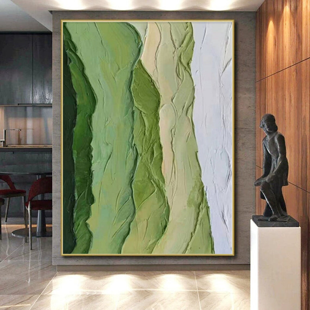 Hand-Painted Multicolor Green Abstract Textured Landscape Painting For Sale HS043