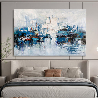 Large Size Blue and White Abstract Harbor Scene Painting WB055