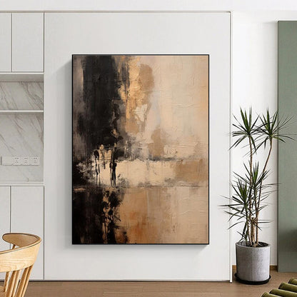 Unique Abstract Art Black & Beige Textured Abstract, Large Contemporary Wall Art HS367