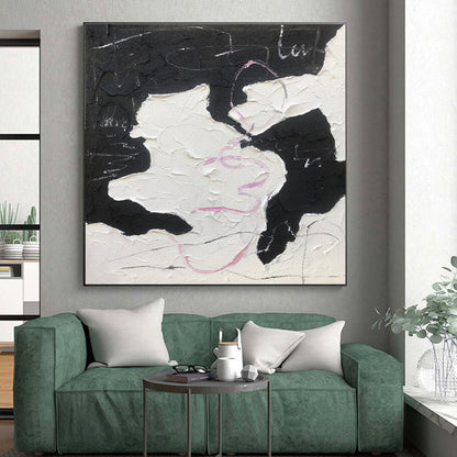 Unique Abstract Art Textured Black, White, and Pink Abstract Painting HS582