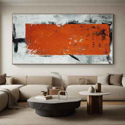Hand Painted Art Orange & Gray Textured Abstract Geometric Block Art HS403