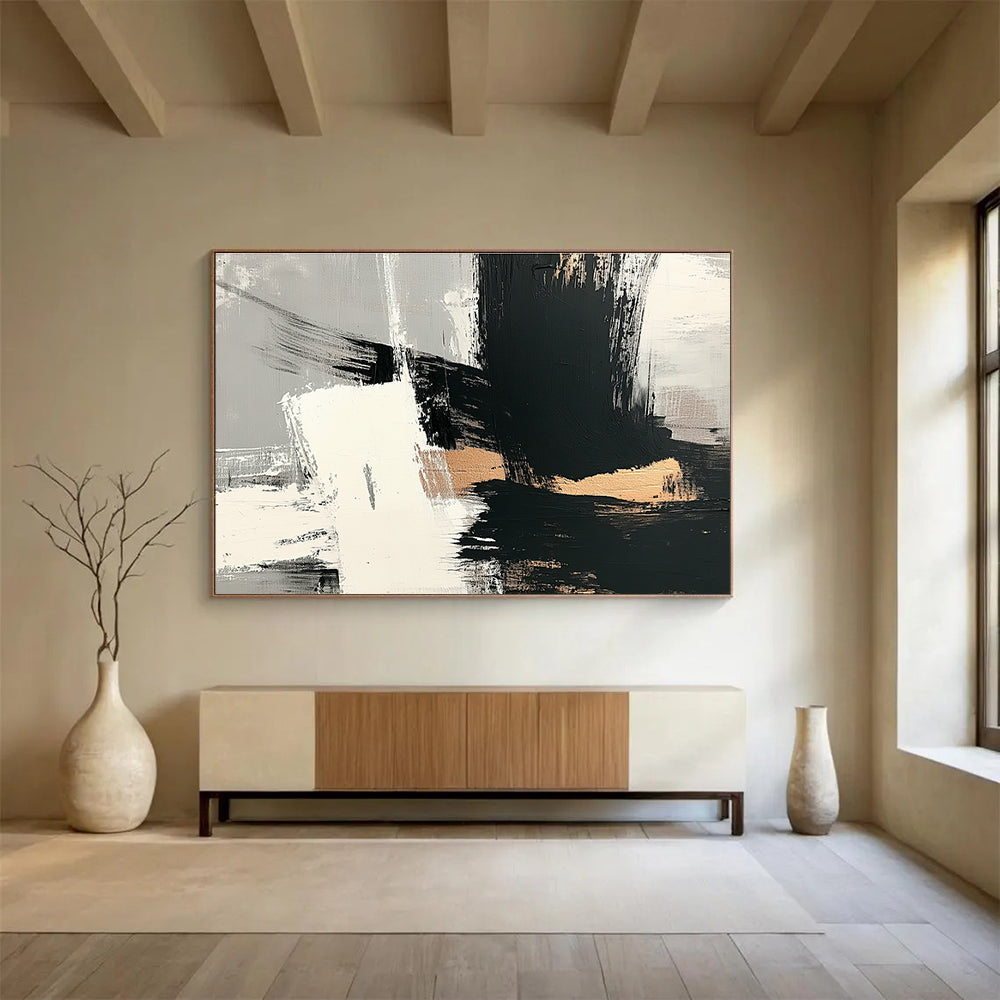 Hand Paintings with Black, White, Gold and Gray Colors, Minimalist Abstract Theme WB328