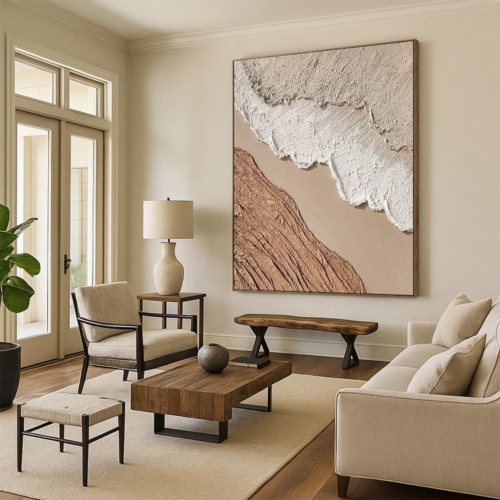 Handmade Art Textured Neutral Tones Landscape-Inspired Abstract Art, Large Contemporary Wall Art HS553