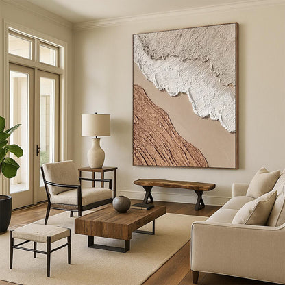 Handmade Art Textured Neutral Tones Landscape-Inspired Abstract Art, Large Contemporary Wall Art HS553