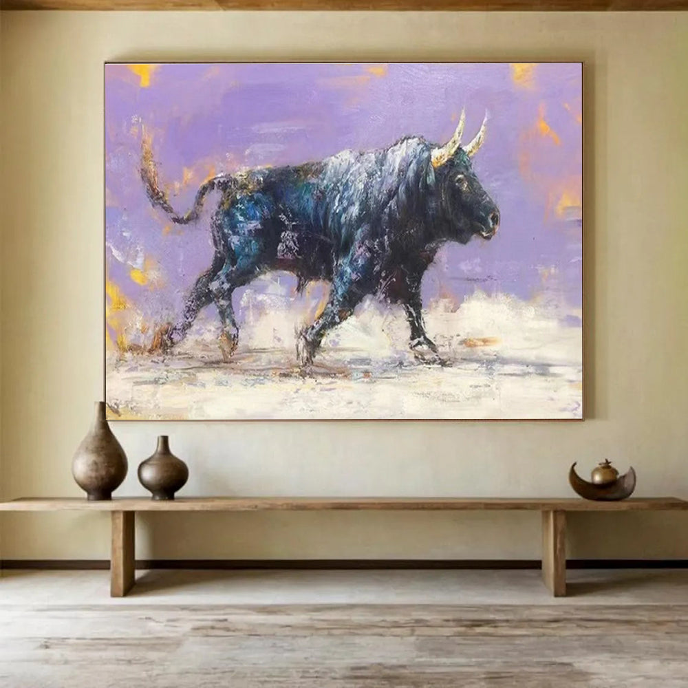 Blue, Black, Multicolor Abstract Bull Art For Sale WB403