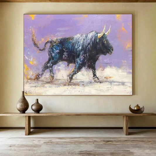 Blue, Black, Multicolor Abstract Bull Art For Sale WB403