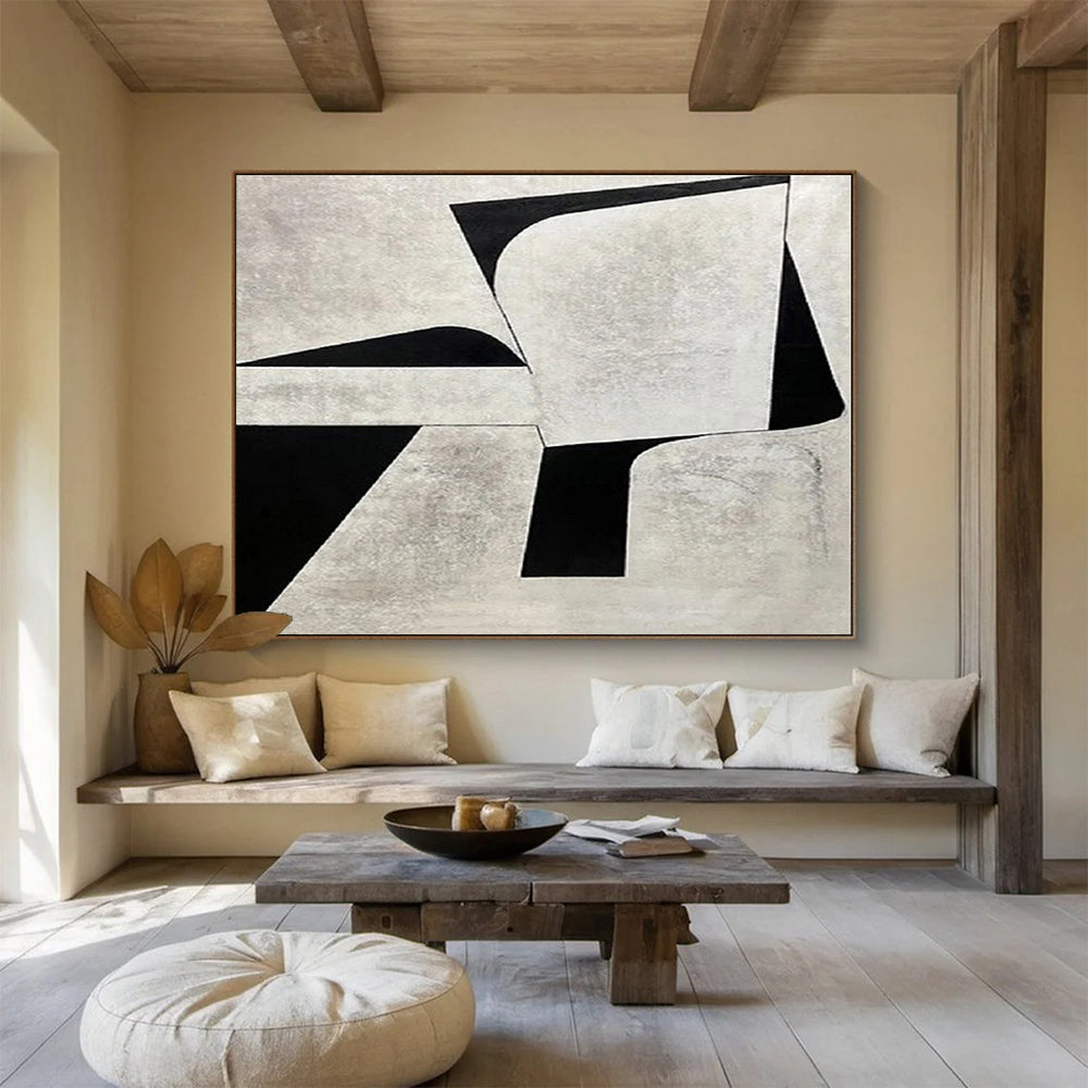 Huge Size Black and Gray Abstract Geometric Painting WB117
