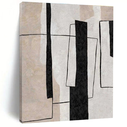 Modern Art Acrylic Black, Beige, and White Geometric Abstract Art HS680