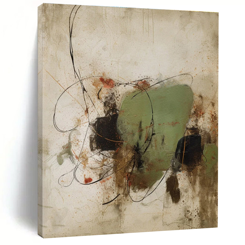 Gaint Canvas Art with Green, Black, Brown and Red Colors, Abstract Dynamic Theme HS500