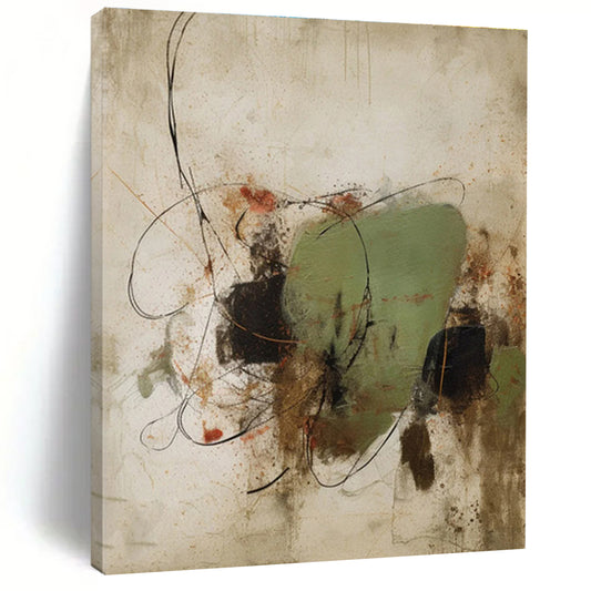 Gaint Canvas Art with Green, Black, Brown and Red Colors, Abstract Dynamic Theme HS500