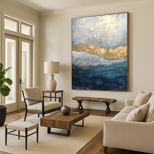Hand Painting Gold Accent Ocean Abstract Art HS172