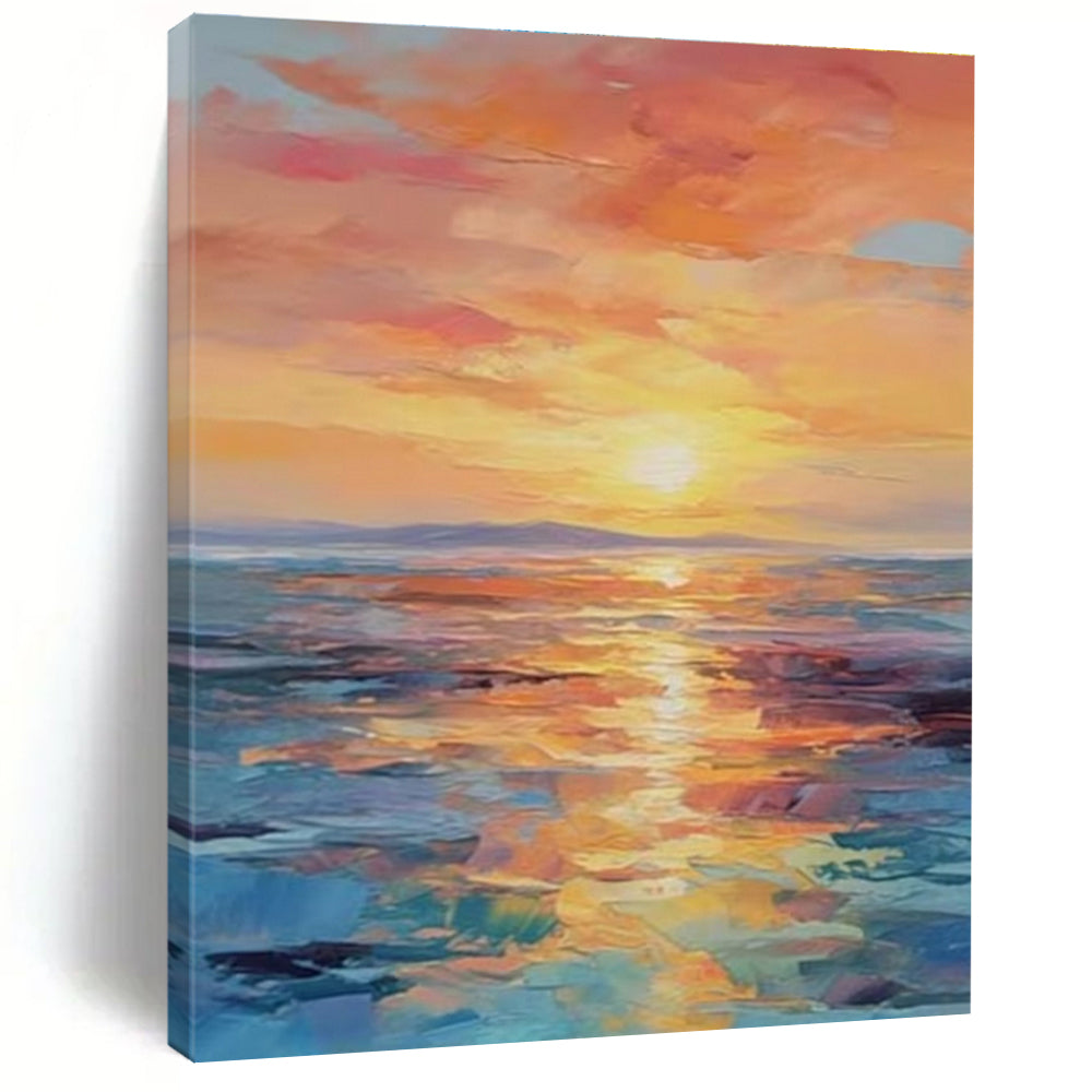 Orange, Pink, and Blue Abstract Seaside Sunset Painting For Sale Online WS481