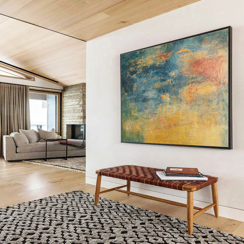 Big Size Blue, Yellow, and Red Abstract Textured Art - Acrylic Painting WB292