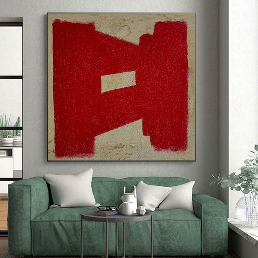 Cool Abstract Paintings Red and Beige Geometric Abstract Art HS640
