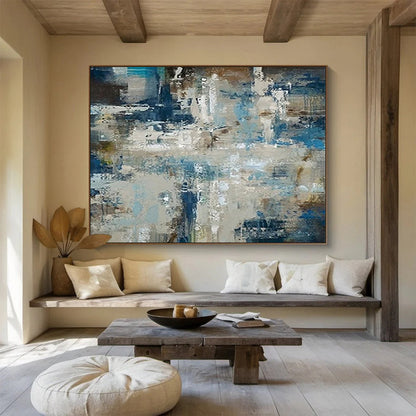 Oversized Canvas Art Blue, Gray, and Multicolor Abstract Textured Urban, Abstract Acrylic Painting WB190