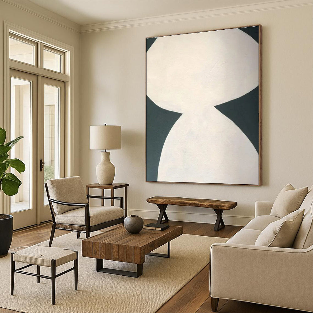 Minimalist Canvas Art White and Dark Green Organic Abstract Art HS646