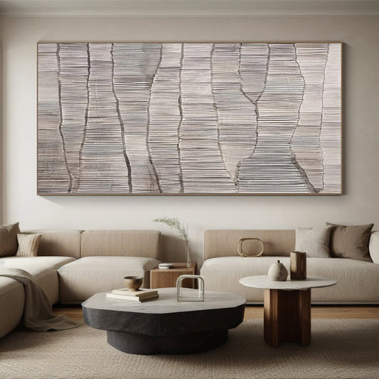 Hand-Painted Gray and White Textured Abstract Linear Painting For Sale HS016