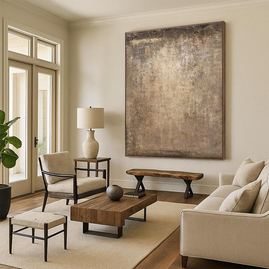 Hand-Painted Neutral Tones Textured Abstract Art, Acrylic Modern Art Paintings HS541