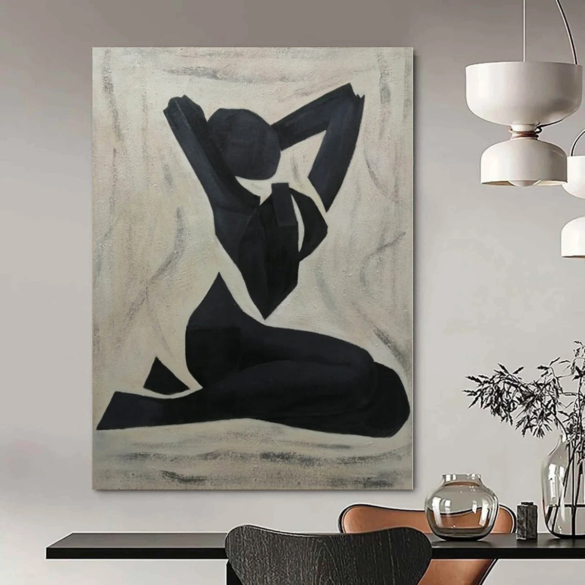 Black, Beige Abstract Figurative Art For Living Room and Art Studio WS425