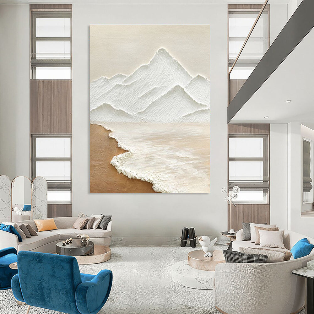 Beige, White Abstract Landscape Art For Living Room and Bedroom WS449