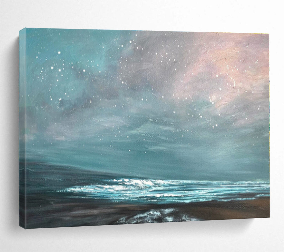 Blue, White Abstract Starry Seascape Acrylic Painting WB037