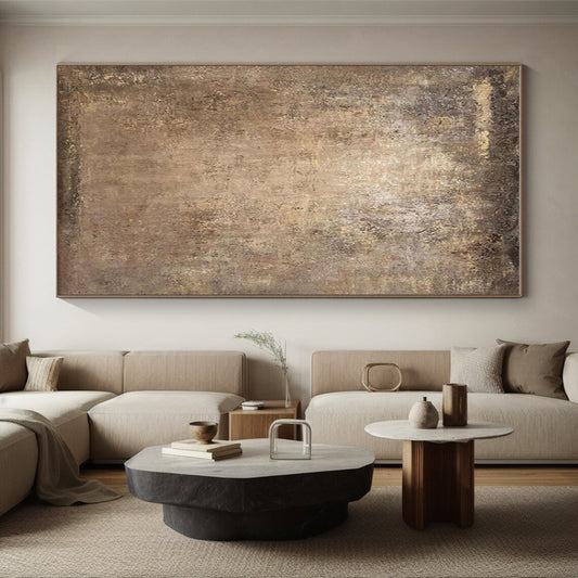 Hand-Painted Large Size Acrylic Modern Art Paintings with Beige, Brown, Gray Textured Surfaces - Large Contemporary Wall Art HS533