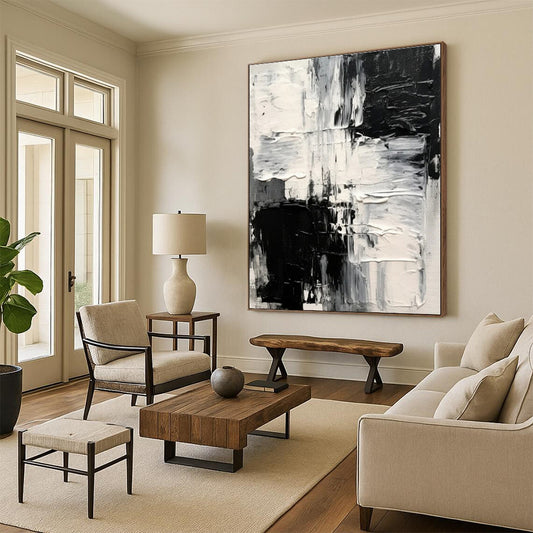 Minimalist Canvas Art Black and White Textured Abstract Art HS733