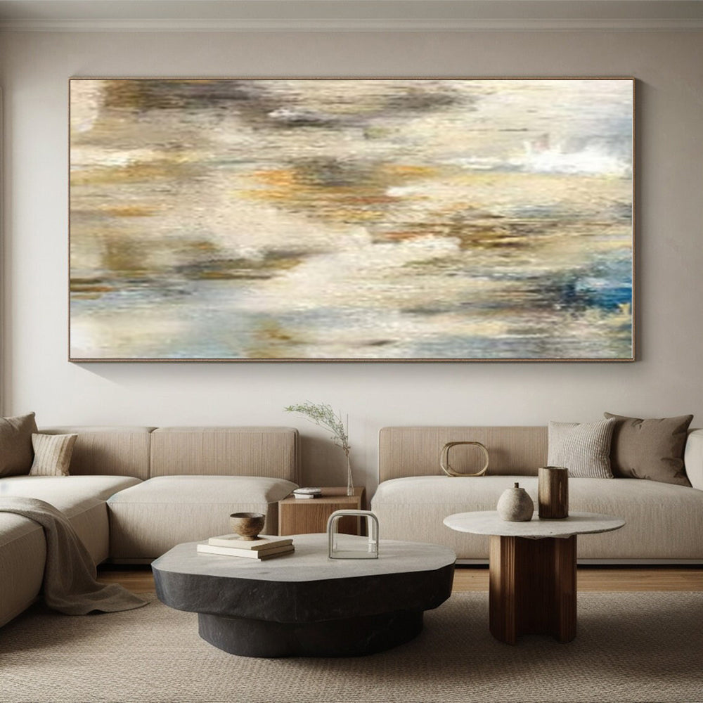 Modern Art Acrylic Neutral Tones with Blue Accents Abstract Art HS650