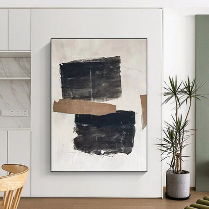 Handmade Art Black, Brown, and White Textured Abstract Art HS703