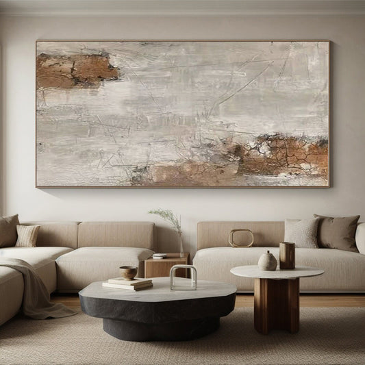 Hand Painted Art Beige & Brown Textured Abstract, Acrylic Modern Art Paintings HS305
