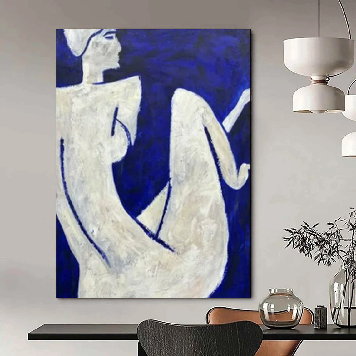 Blue and White Abstract Figurative Painting For Sale WS516