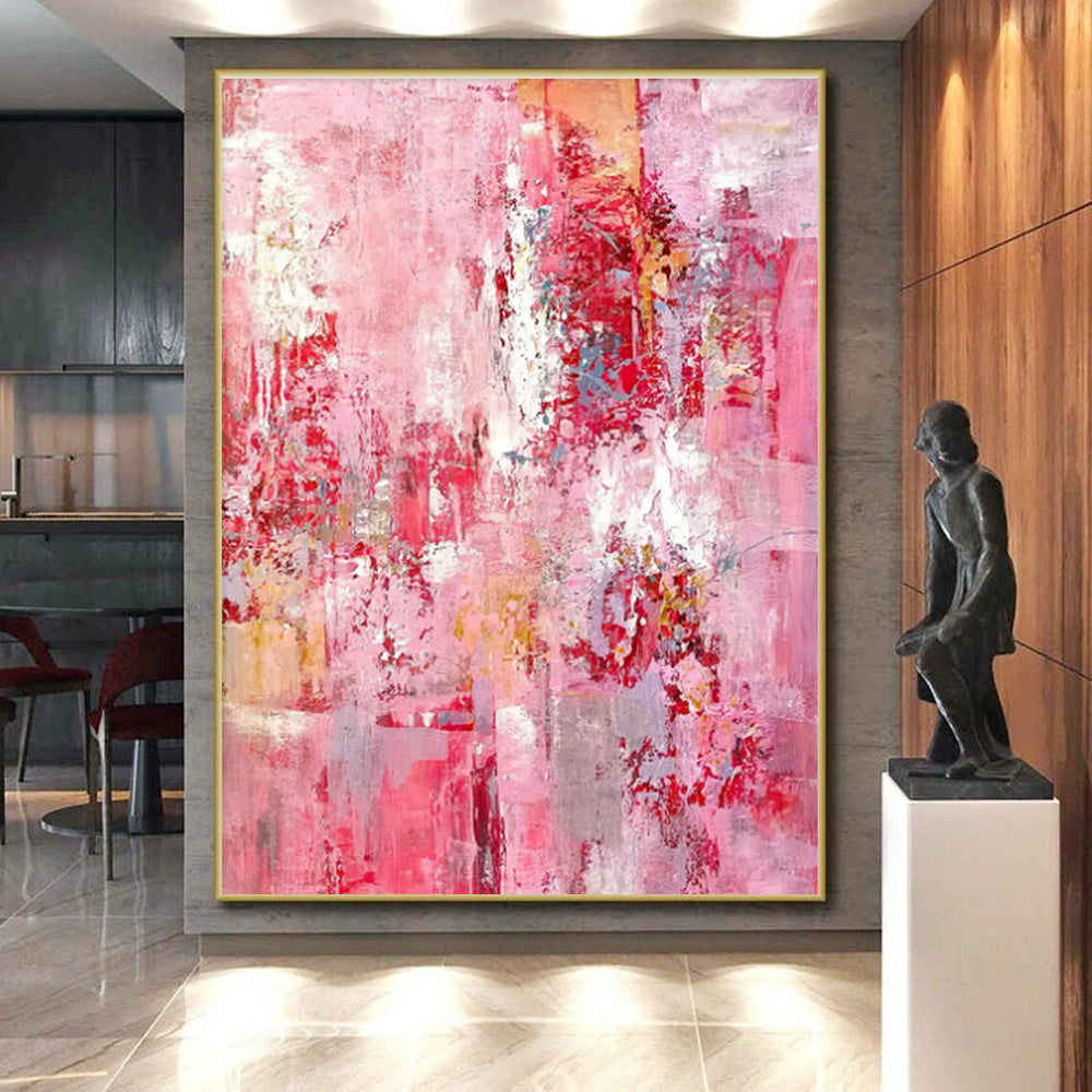 Hand Painted Art Pink Textured Abstract, Acrylic Modern Art Paintings HS345