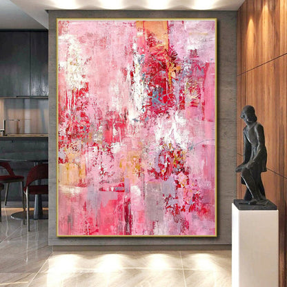 Hand Painted Art Pink Textured Abstract, Acrylic Modern Art Paintings HS345