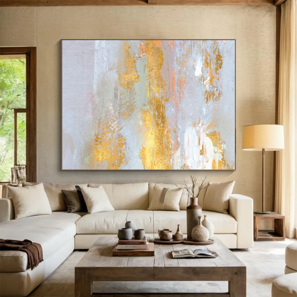 Unique Abstract Art Gold, Gray & White Textured Abstract, Acrylic Modern Art Painting HS239