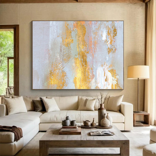 Unique Abstract Art Gold, Gray & White Textured Abstract, Acrylic Modern Art Painting HS239