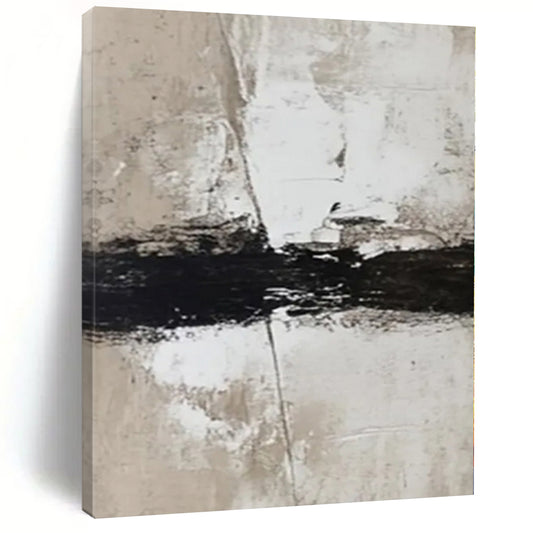 Hand-Painted Black, White, and Beige Minimalist Abstract Painting For Sale HS007