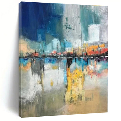 Acrylic Modern Art Paintings Blue, Gray, and Orange Dynamic Abstract Painting On Canvas HS806