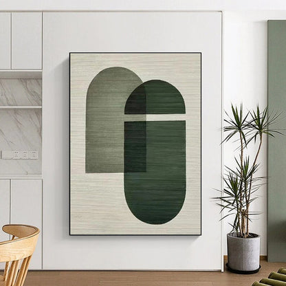 Hand Painted Art Green Geometric Abstract, Acrylic Modern Art Paintings HS335