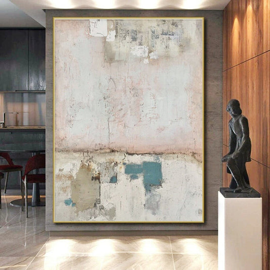 Hand-Painted Pink & Blue Textured Abstract, Acrylic Modern Art Painting HS307