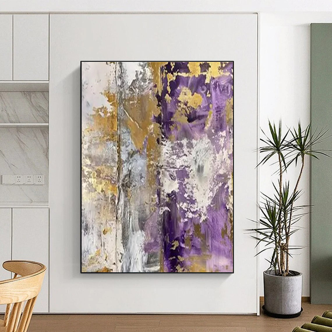 Unique Abstract Art Purple, Gold, and Neutral Textured Abstract Painting HS592