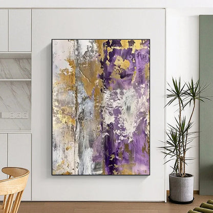 Unique Abstract Art Purple, Gold, and Neutral Textured Abstract Painting HS592