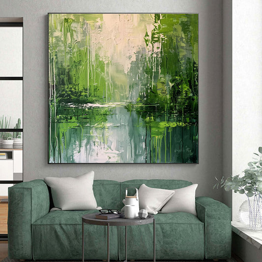 Hand Painted Art Green Textured Landscape Abstract Art HS200